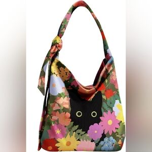 Corduroy Hobo Tote Bag With Zipper And Inner Pockets